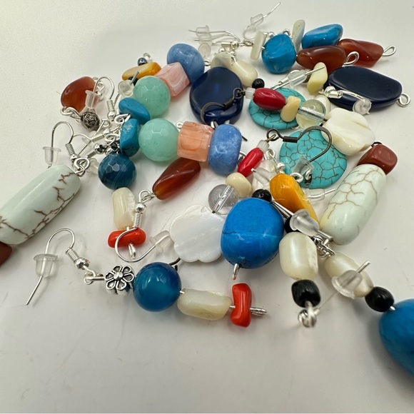 New Earrings Lot Of 10 Handmade Stones Beads Glass And Acrylic Wire Wrapped 5538 - Picture 1 of 14